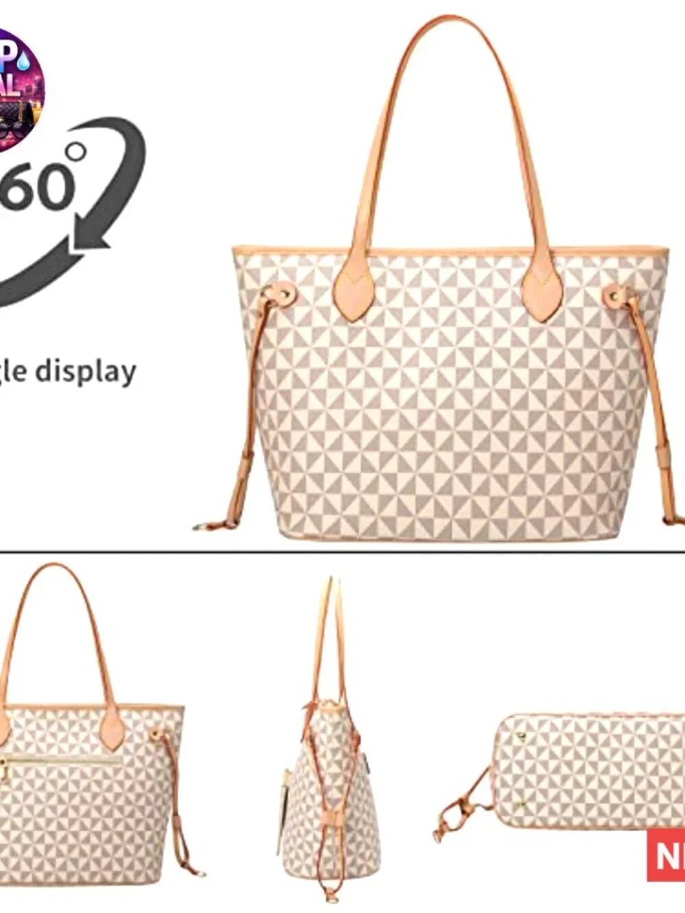 Leather Satchel Handbag with Top Handle and Wallet